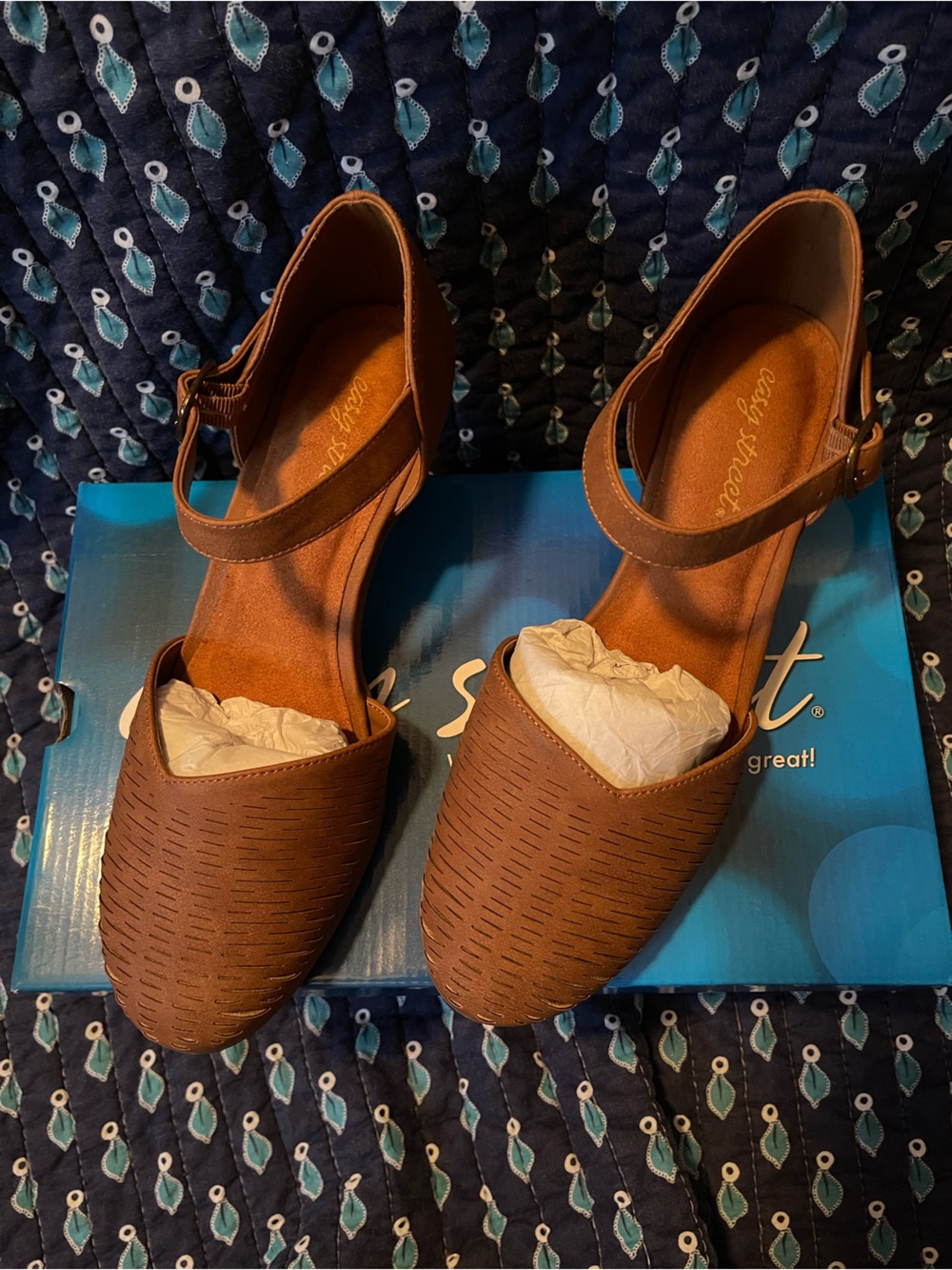 easy street Brown Perforated Slingback Flats
